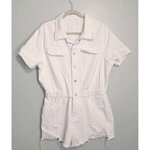 SHEIN Women’s XXL White Cotton Utility Romper Elastic Waist Short Sleeve